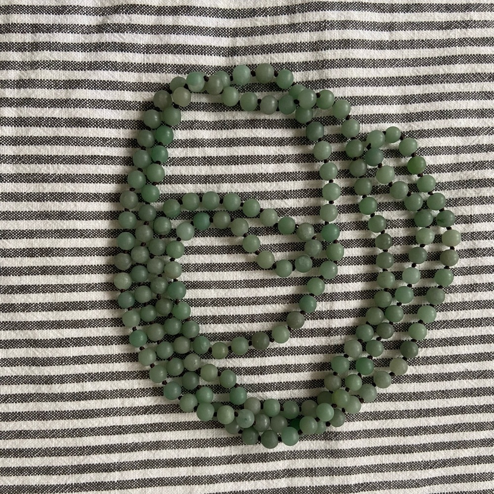 Green jasper necklace. Each bead individually knotted.